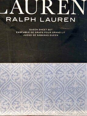 Ralph Lauren Queen Size Crisp Cotton Sheet Set  |  Light Blue Medallion